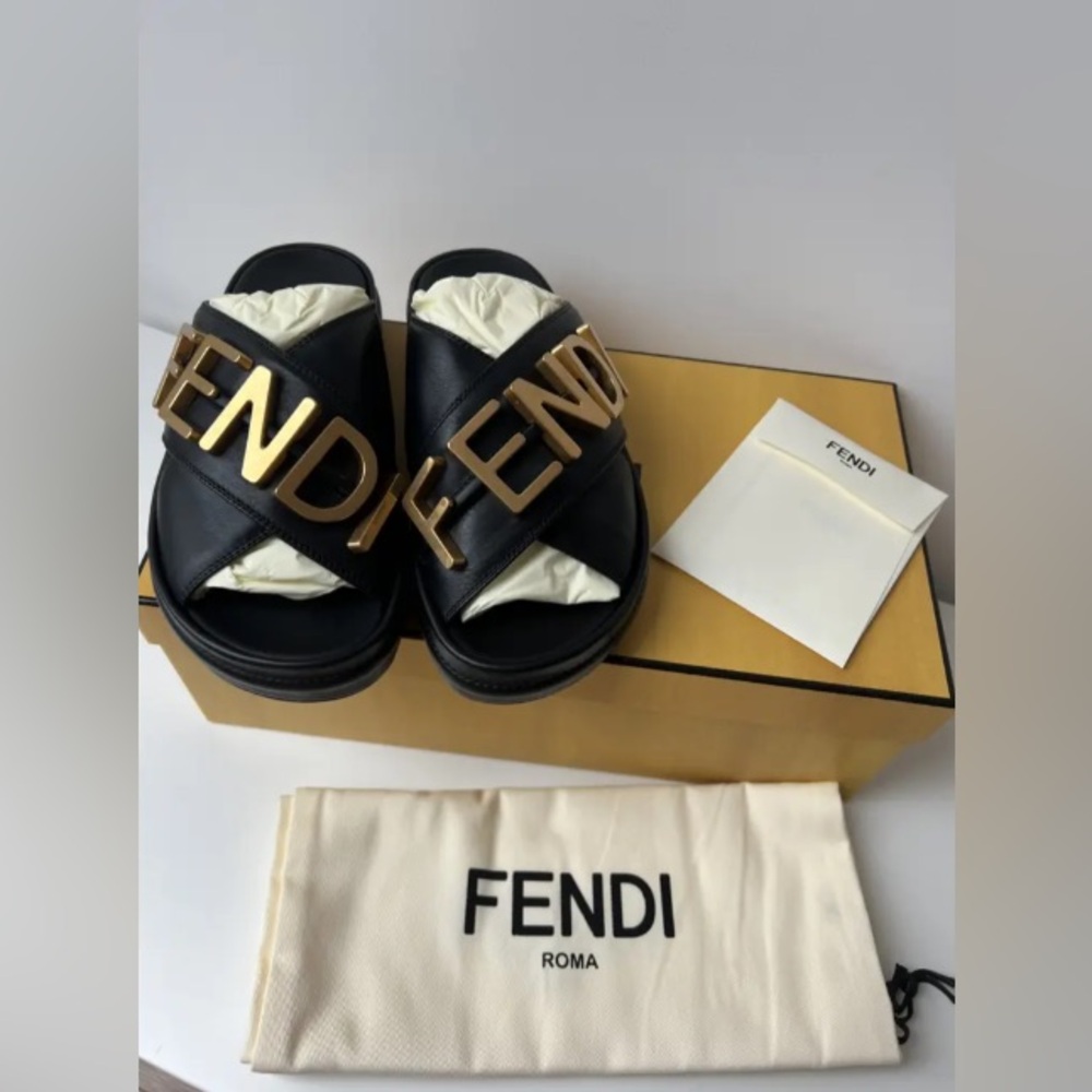 Fendi Logo Letter CrissCross Slide Sandals